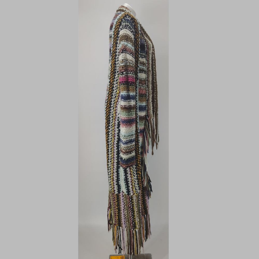 Free People FLAWED Technicolor Cardigan Sweater Duster Fringe Boho L - Picture 3 of 16